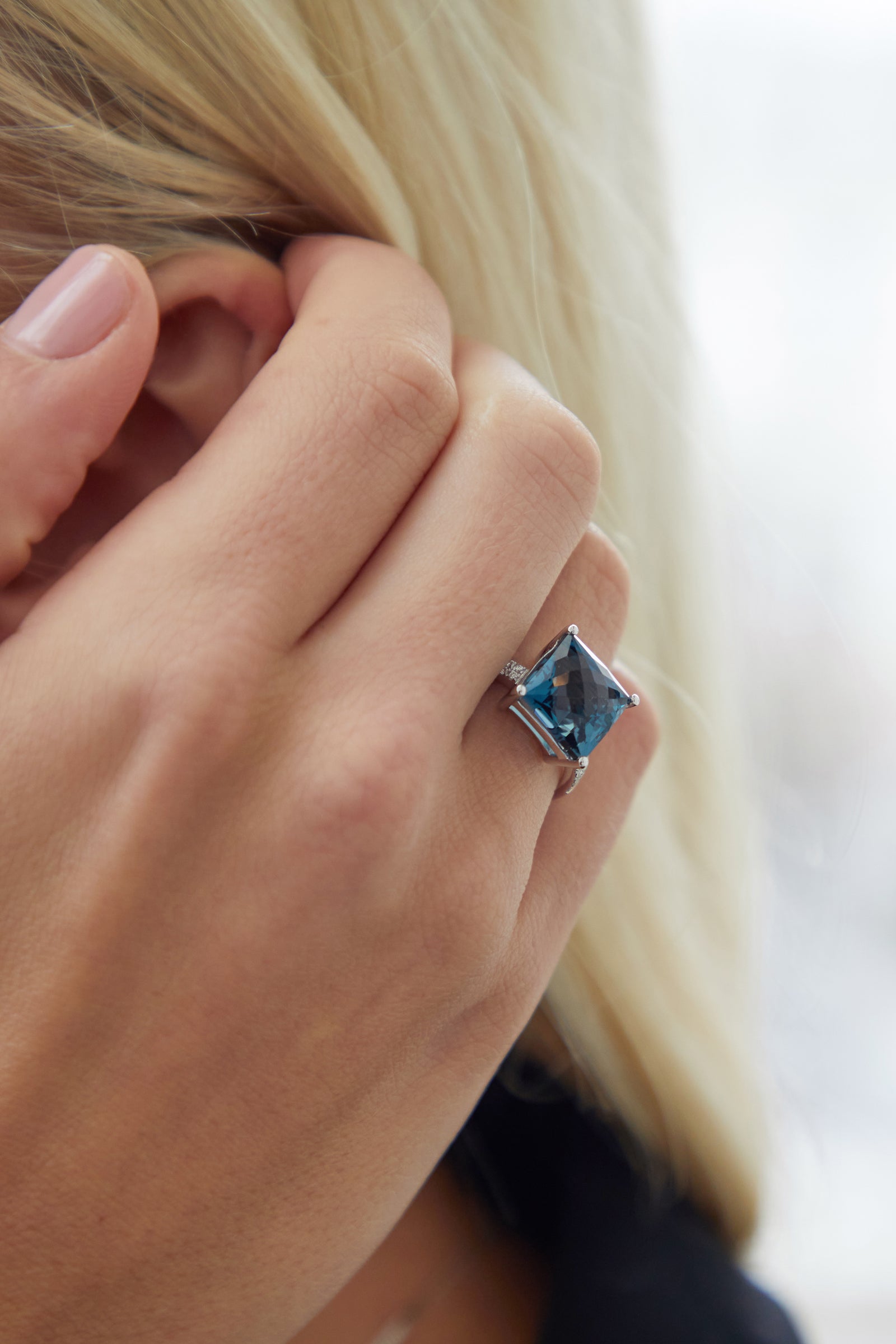London Blue Topaz Square Cocktail Ring