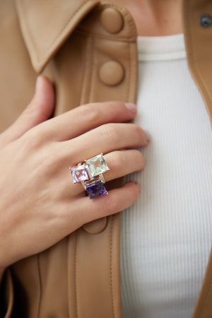 Pink Amethyst Square Cocktail Ring