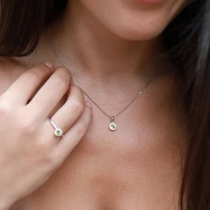 Peridot & Diamond Ring, August Birthstone Round Cluster