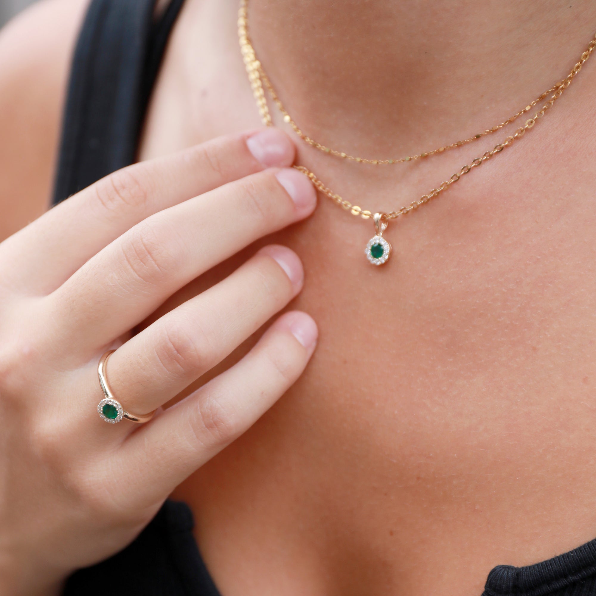 Emerald & Diamond Necklace, May Birthstone 9ct Gold