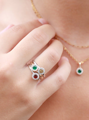 Ruby & Diamond Ring, July Birthstone Round Cluster