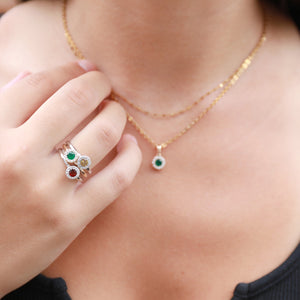 Emerald & Diamond Ring, May Birthstone Round Cluster