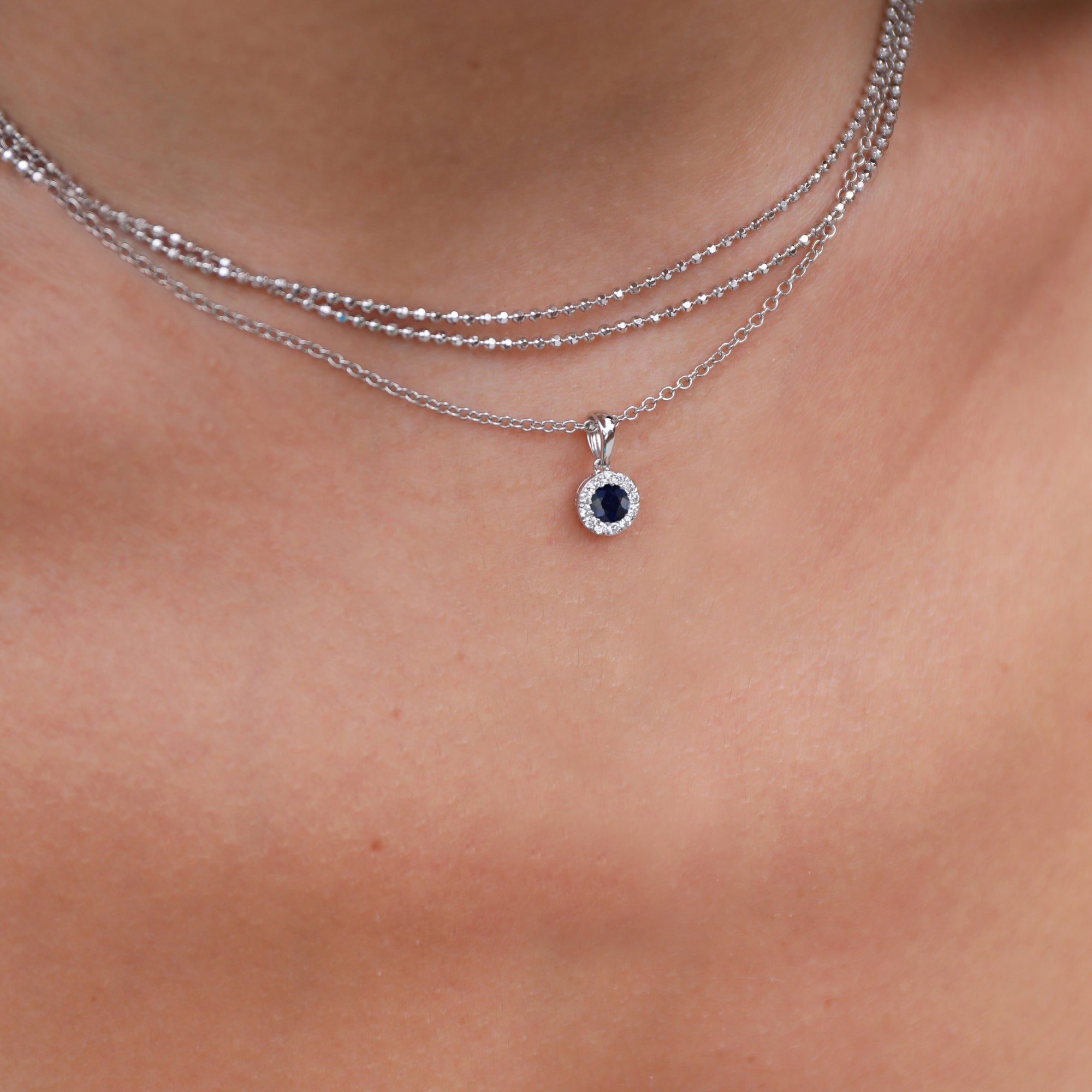 September Birthstone Sapphire and Diamond Cluster Pendant