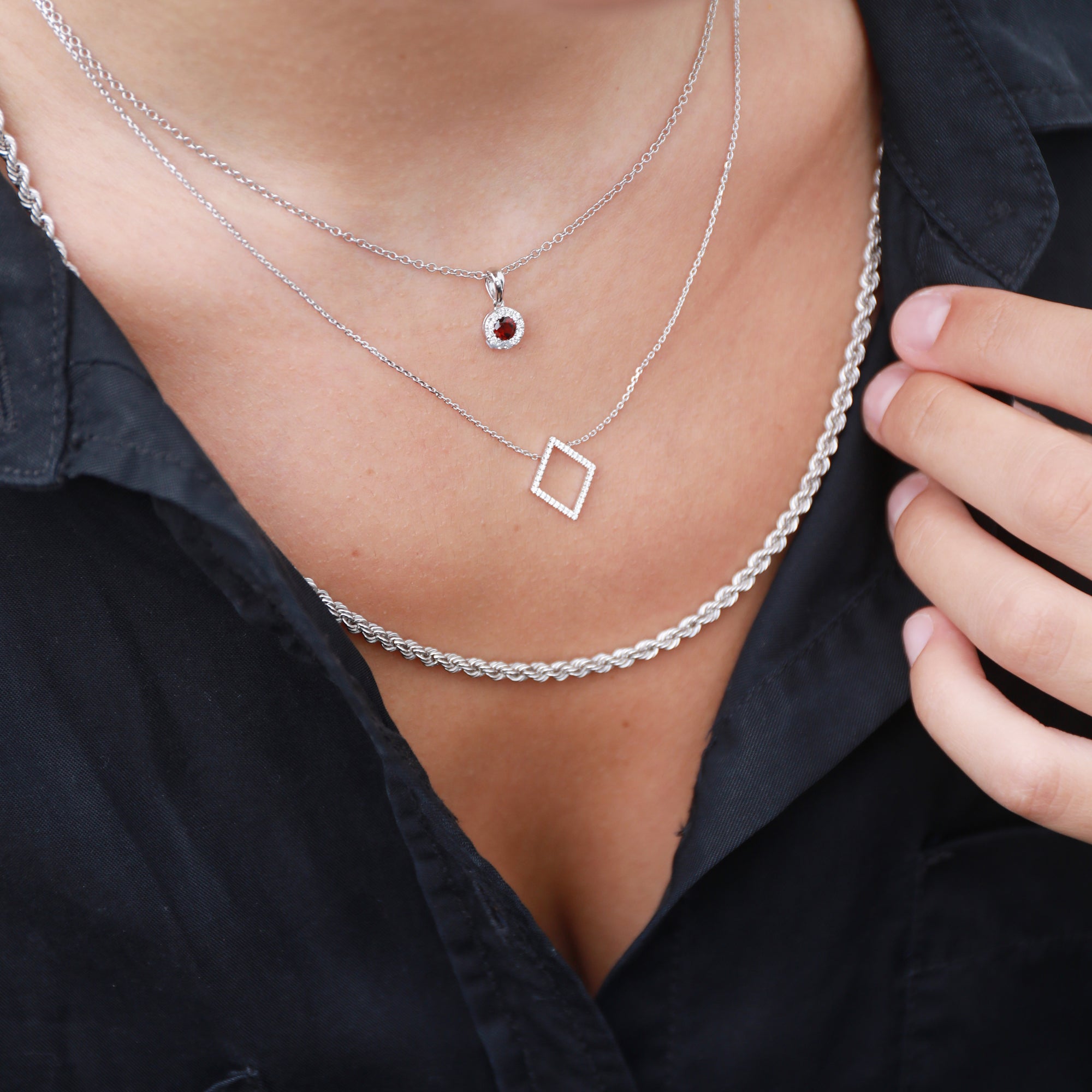 9ct White Gold Diamond Set Diamond Shape Geometric Necklace