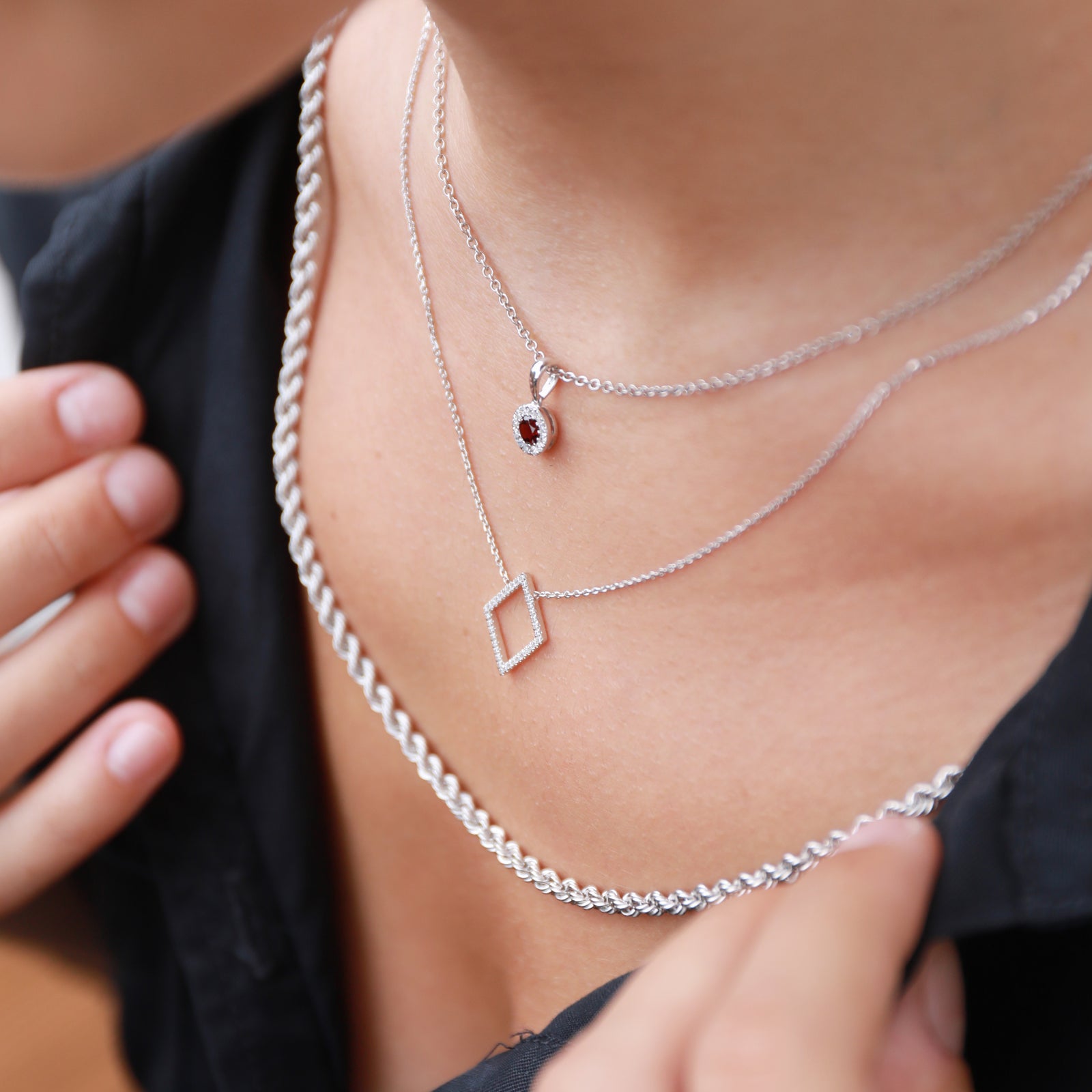 Diamond & Garnet Necklace, January Birthstone