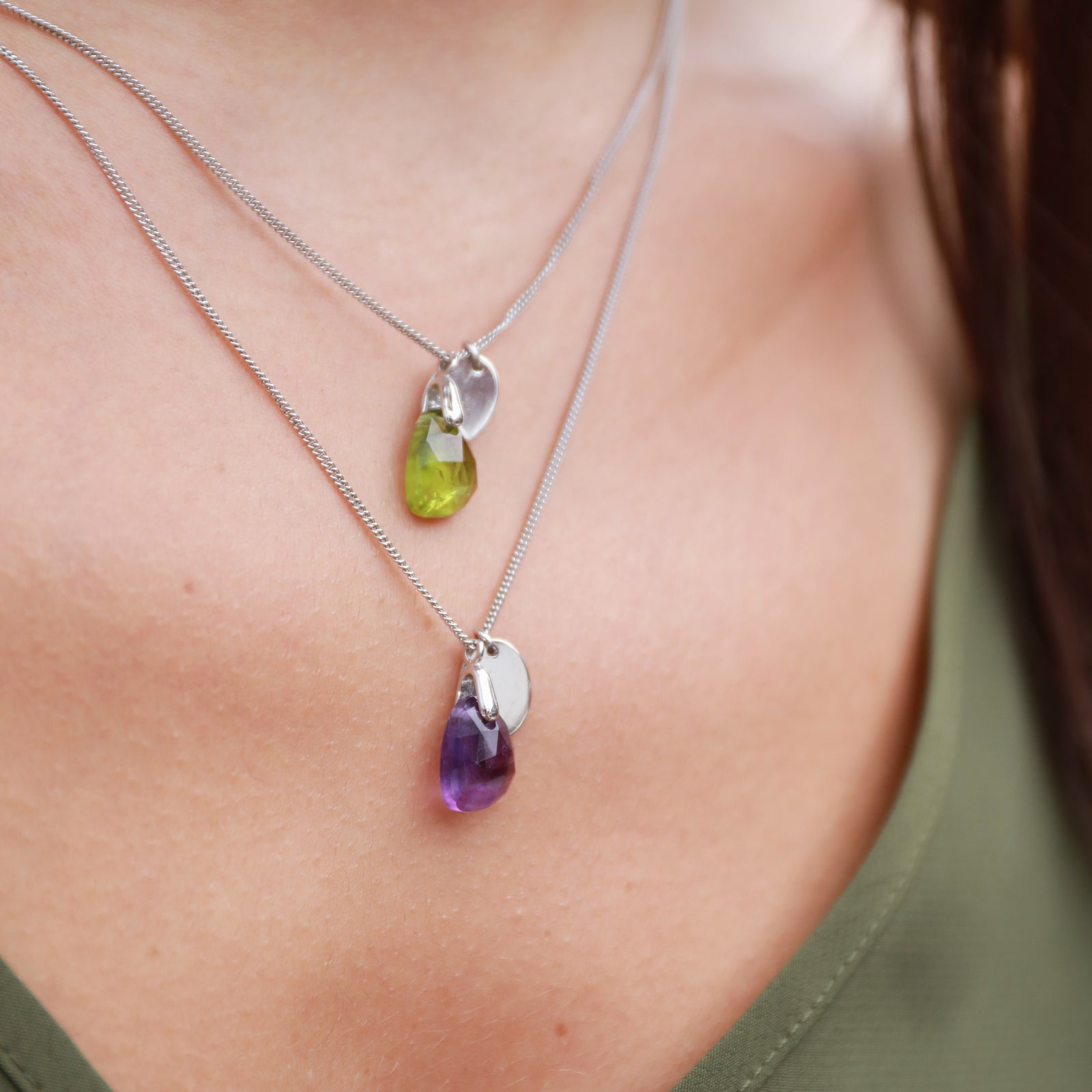 Aura Peridot Rose Cut Necklace, August Birthstone