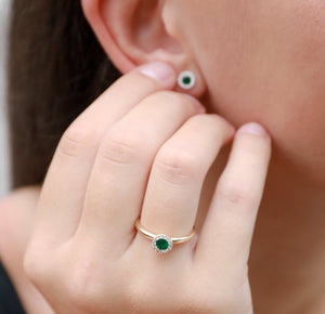 Emerald & Diamond Earrings, May Birthstone Round Cluster