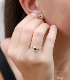 Emerald & Diamond Ring, May Birthstone Round Cluster