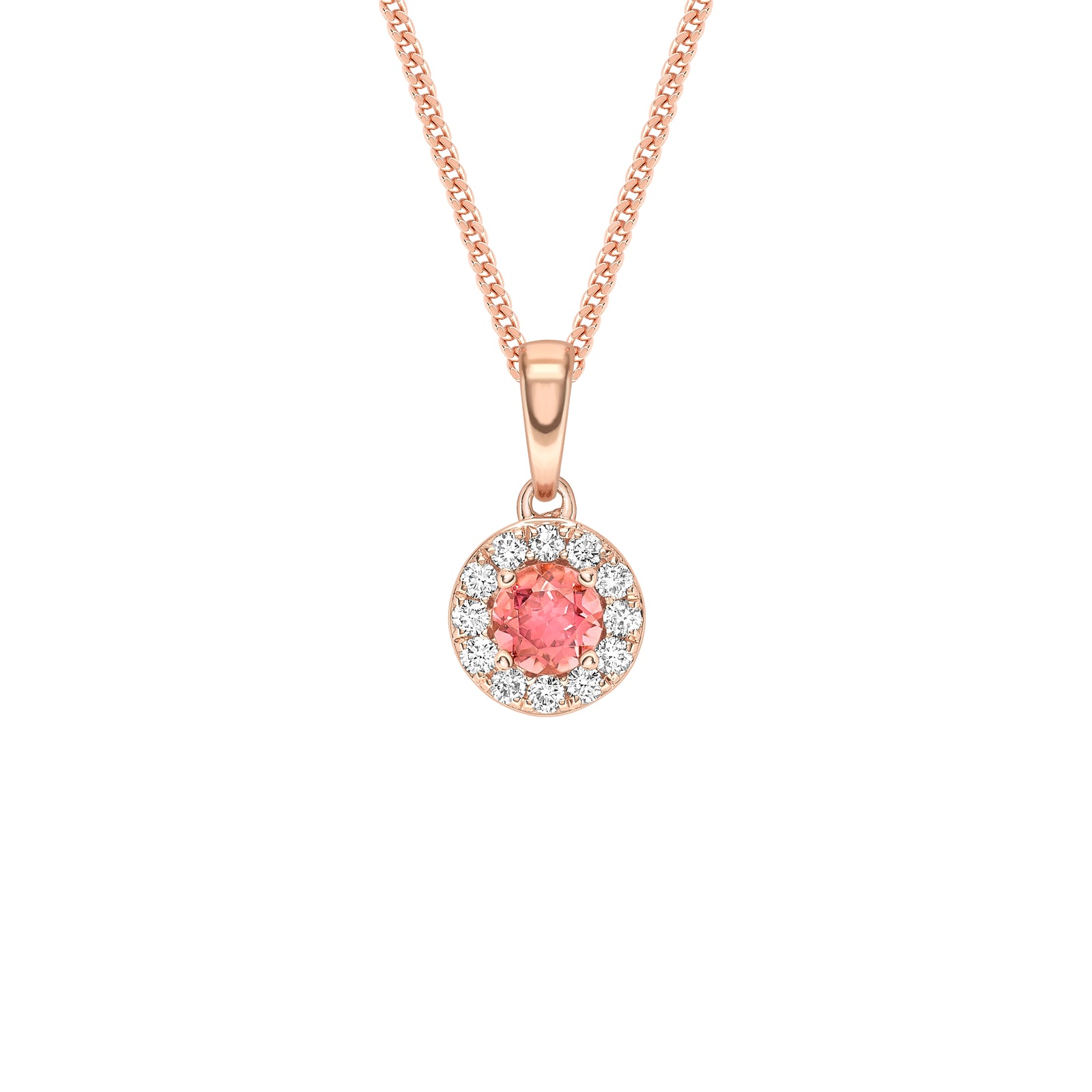 October Birthstone Tourmaline and Diamond Cluster Pendant Necklace 9ct Gold