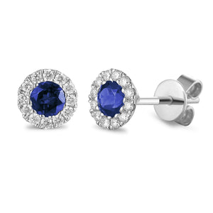 September Birthstone Sapphire and Diamond Cluster 9ct gold studs