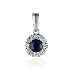 September Birthstone Sapphire and Diamond Cluster Pendant 9ct Gold