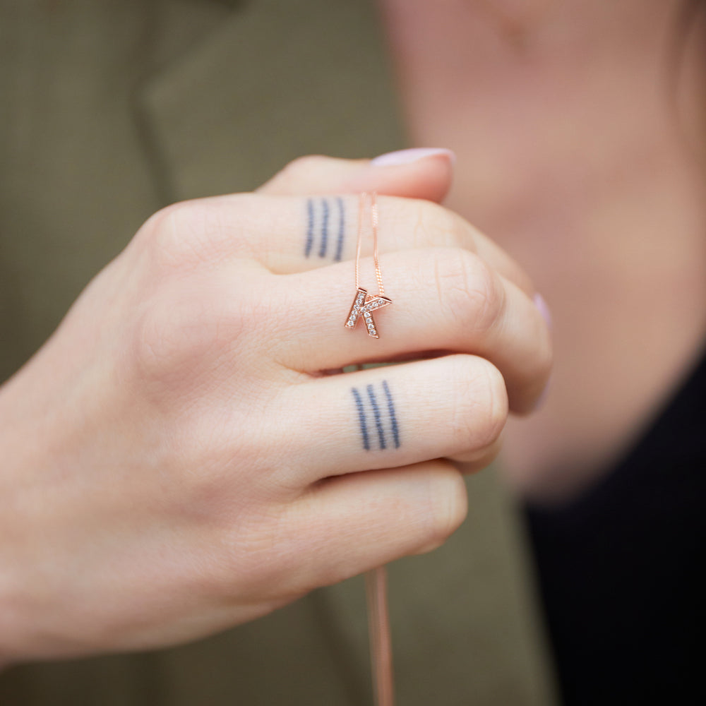 Diamond K Initial Necklace, 9ct Gold