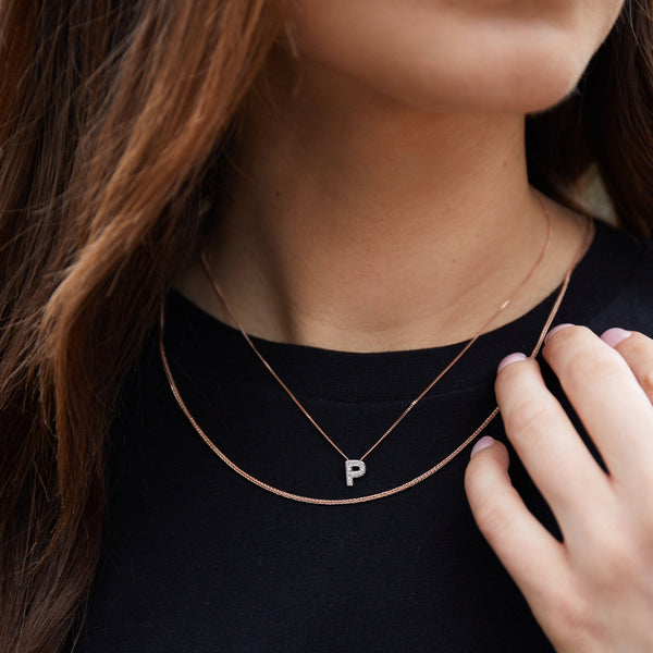 Diamond P Initial Necklace 9ct Gold Tzefira
