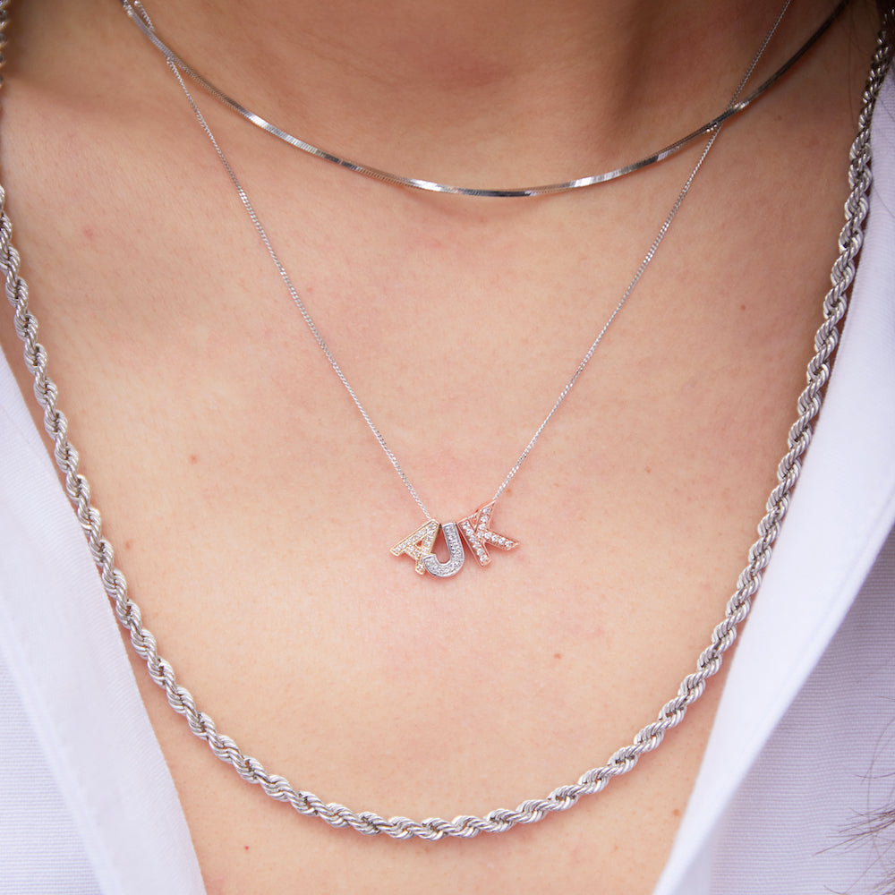 Diamond J Initial Necklace, 9ct Gold