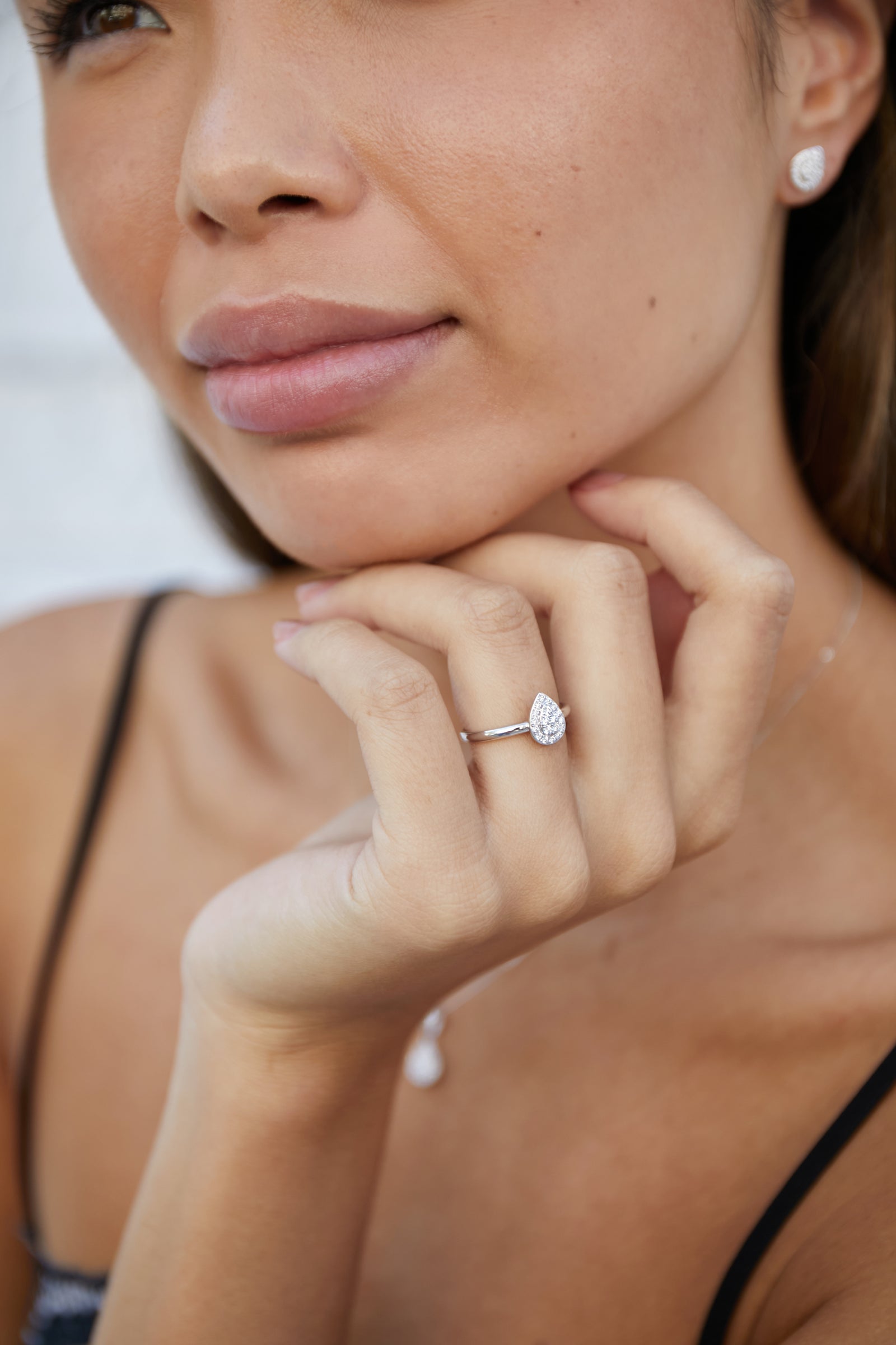 Diamond Cluster Ring, Pear Shape April Birthstone 18ct White Gold