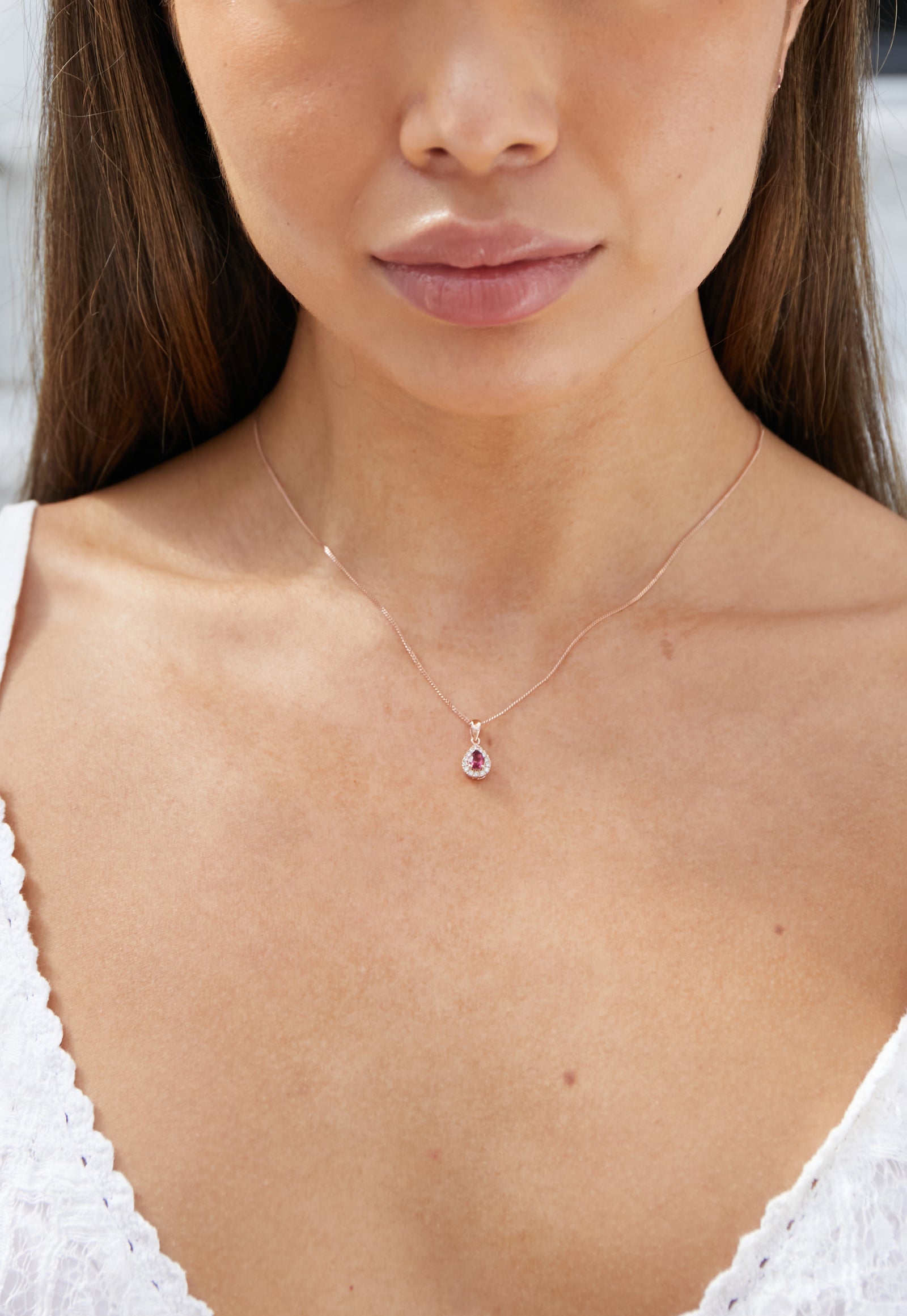 Pink Tourmaline & Diamond Necklace, Pear Shape Cluster October Birthstone