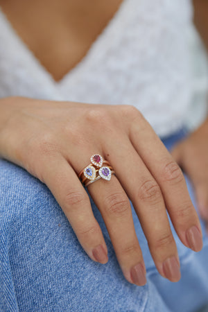 Tanzanite & Diamond Ring, December Birthstone Pear Shape Cluster