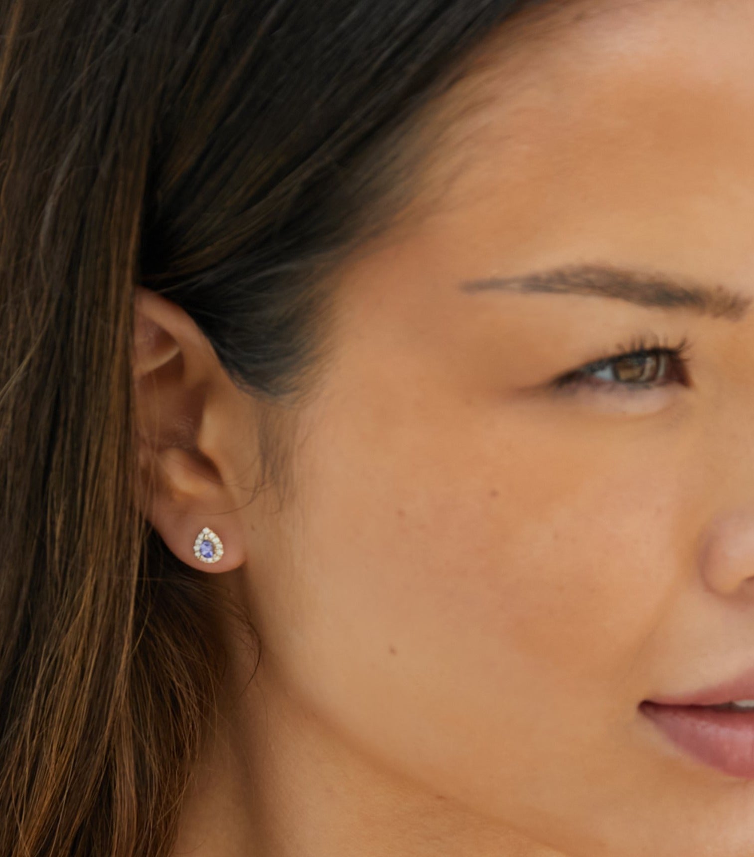 Aqua & Diamond Stud Earrings, March Birthstone Pear Shape