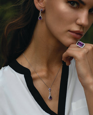 18ct White Gold Amethyst and Diamond Twist Drop Earring