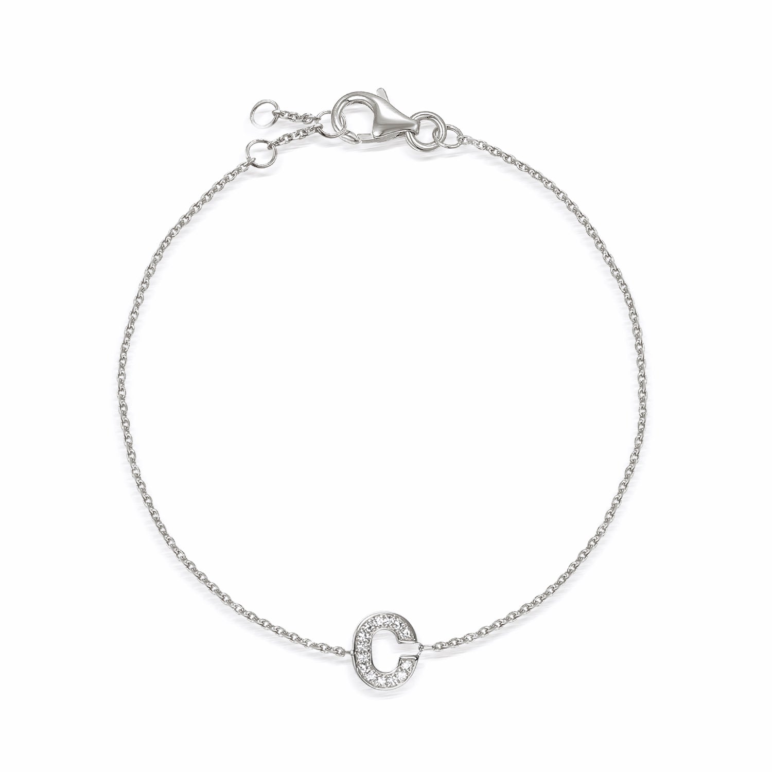 Diamond Initial C White Gold Bracelet