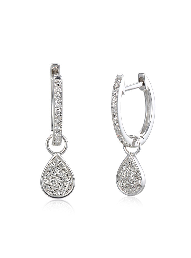 9ct White Gold Diamond Sleeper Hoop With Hanging Interchangeable Pear Shape Charm