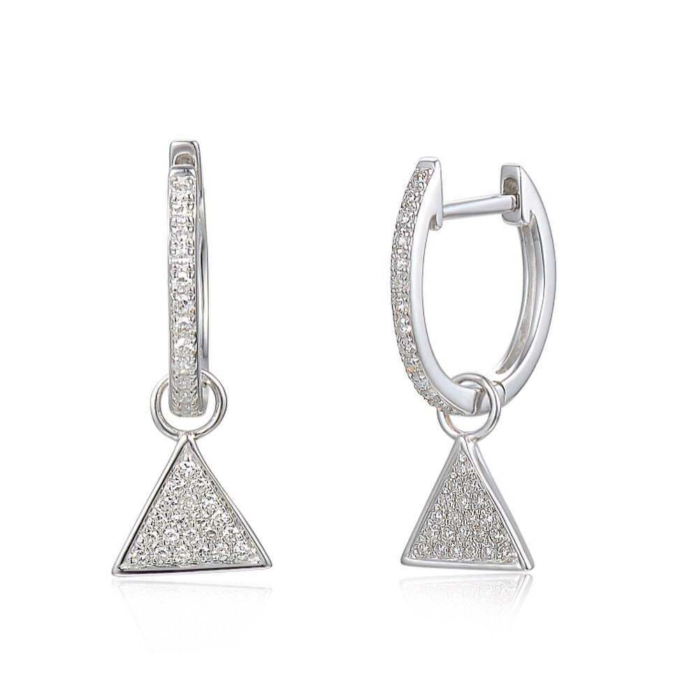 9ct White Gold Diamond Sleeper Hoop With Hanging Interchangeable Triangle Charm