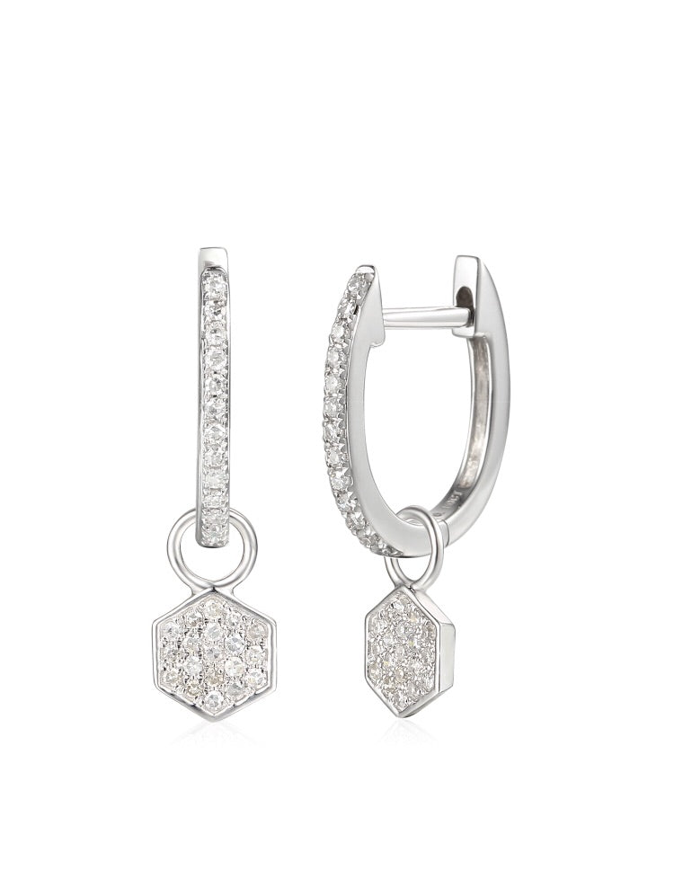 9ct White Gold Diamond Sleeper Hoop With Hanging Interchangeable Octagon Charm