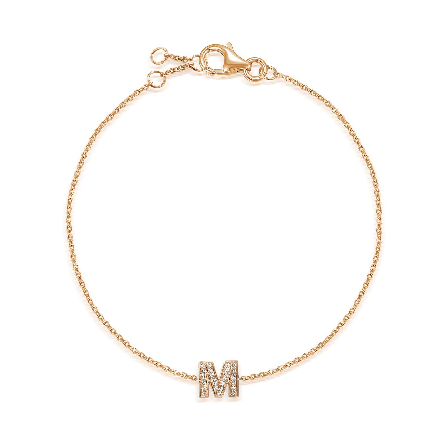 Diamond Initial M Yellow Gold Bracelet