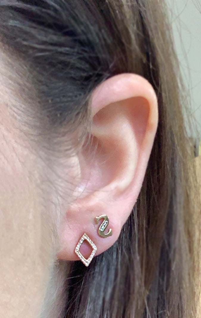 9ct Yellow Gold Initial 'S' Crystal Stud Earring