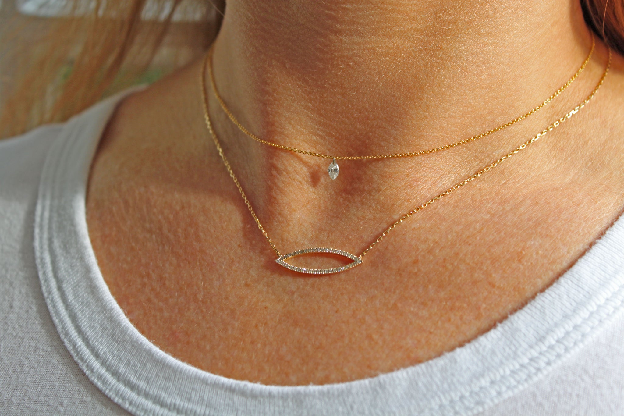 Marquise Lustre 18ct Yellow Gold Drilled 0.18ct Diamond Pendant