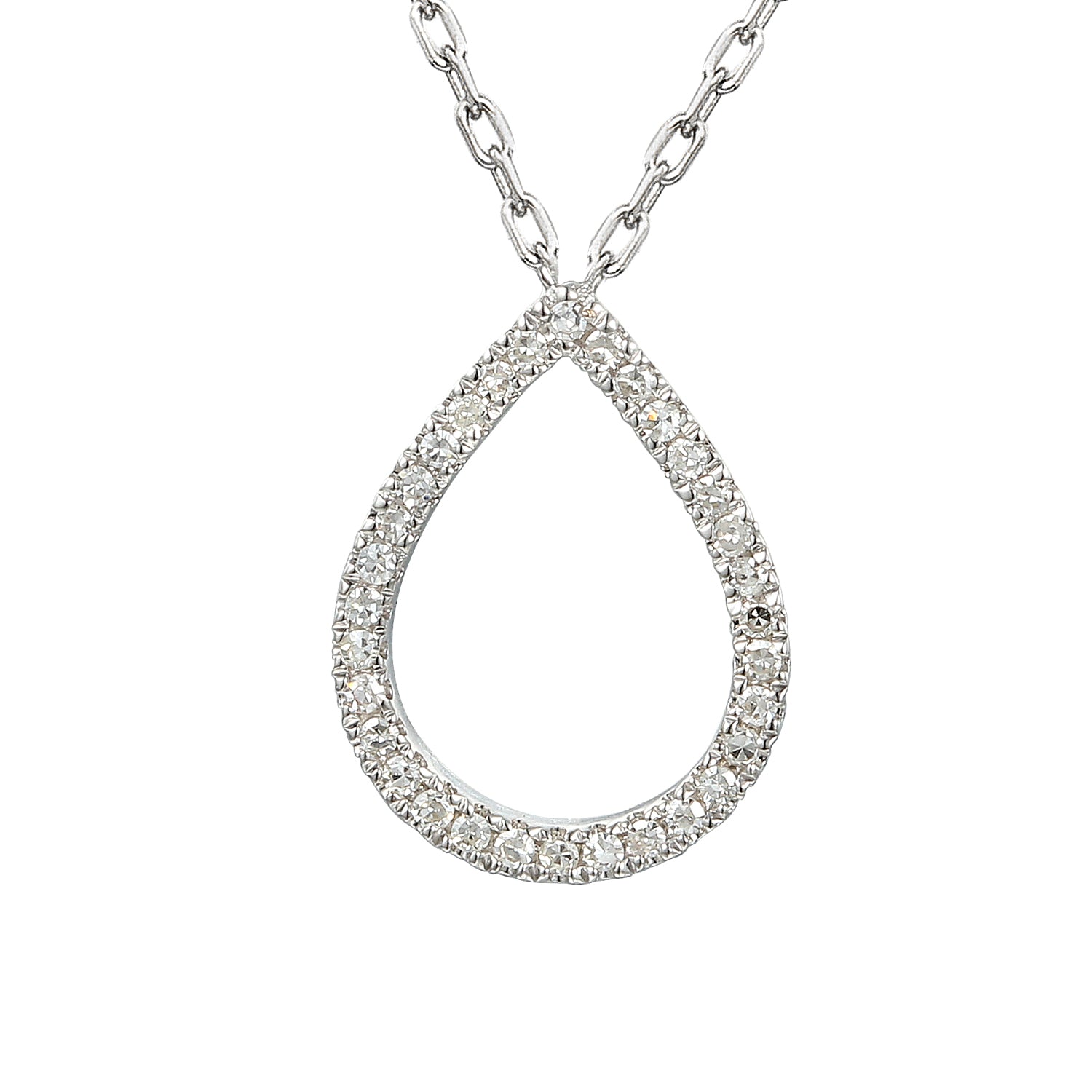 9ct White Gold Diamond Set Pear Shape Geometric Necklace
