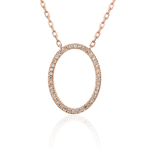 Rose Gold Diamond Set Open Oval Diamond Necklace