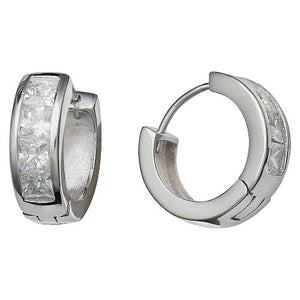 Sterling Silver Wide Crystal Set Huggy Hoops